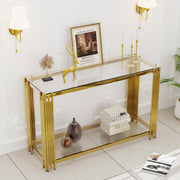 2-Tier Gold Glass Console Table