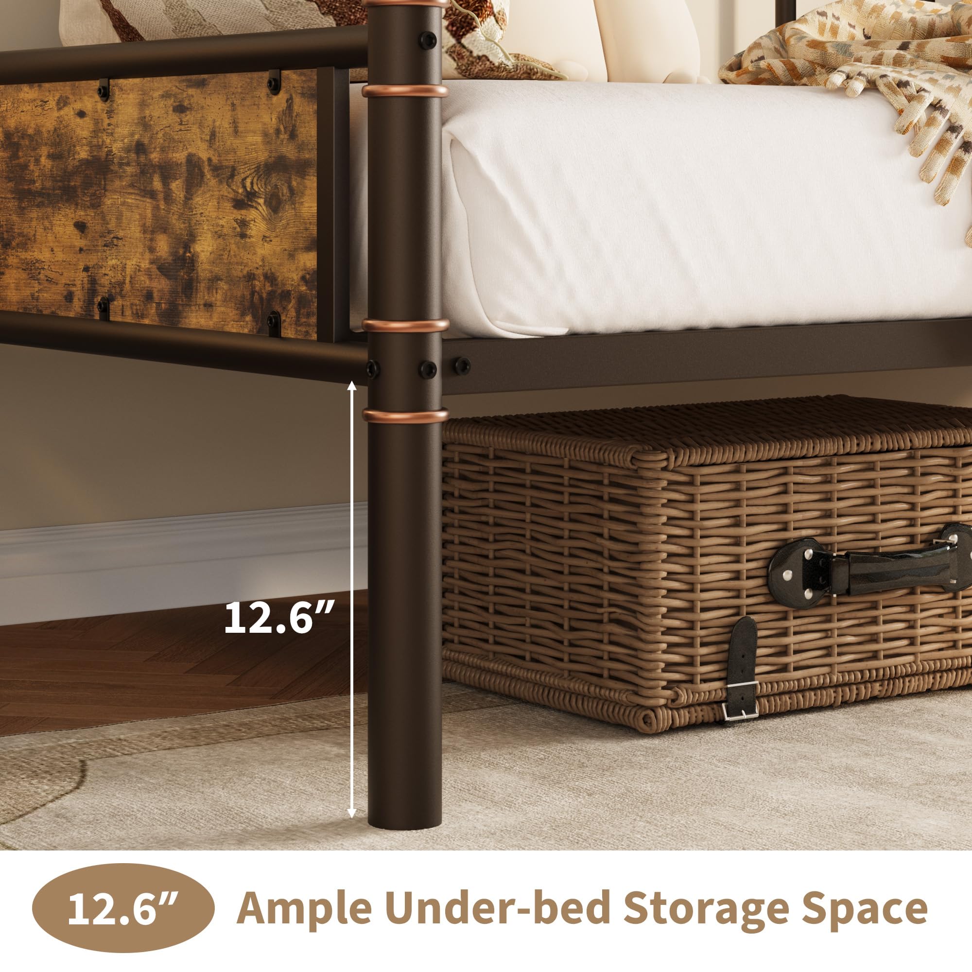 Garvee Metal Daybed Frame Twin Size, Heavy Duty Day Bed with Classic Headboard and Steel Slat Support, Sofa Bed Platform for Living Room Guest Room, No Box Spring Needed，Brown