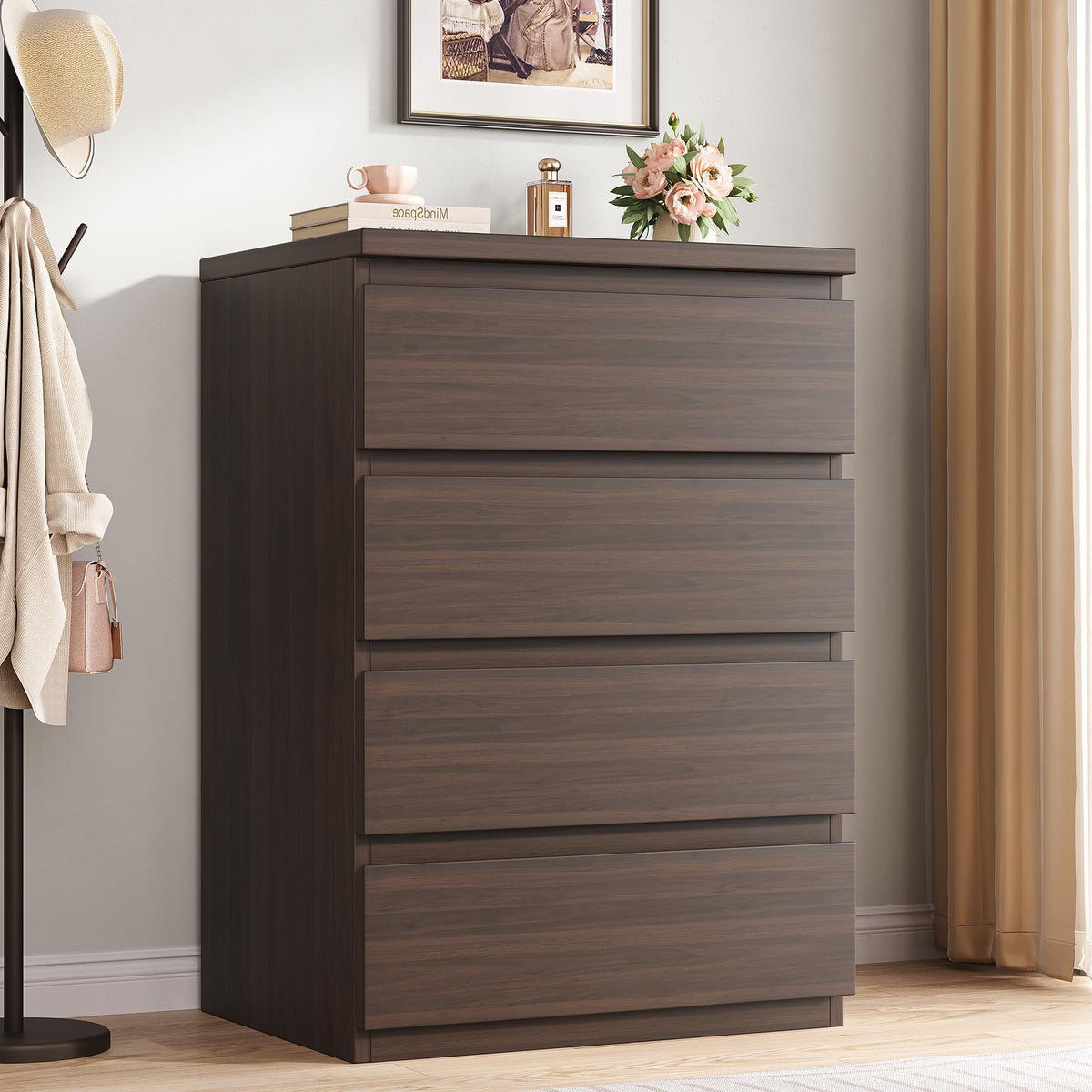 Jocoevol 4 Drawer Dresser for Bedroom, Brown Dresser Chest of Drawers - Large Wood Dressers TV Stand with Deep Drawers Dressers for Living Room, Hallway, Entryway - Brown