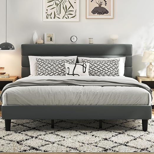 Velvet Upholstered Platform Bed Frame with 3-Panel Headboard