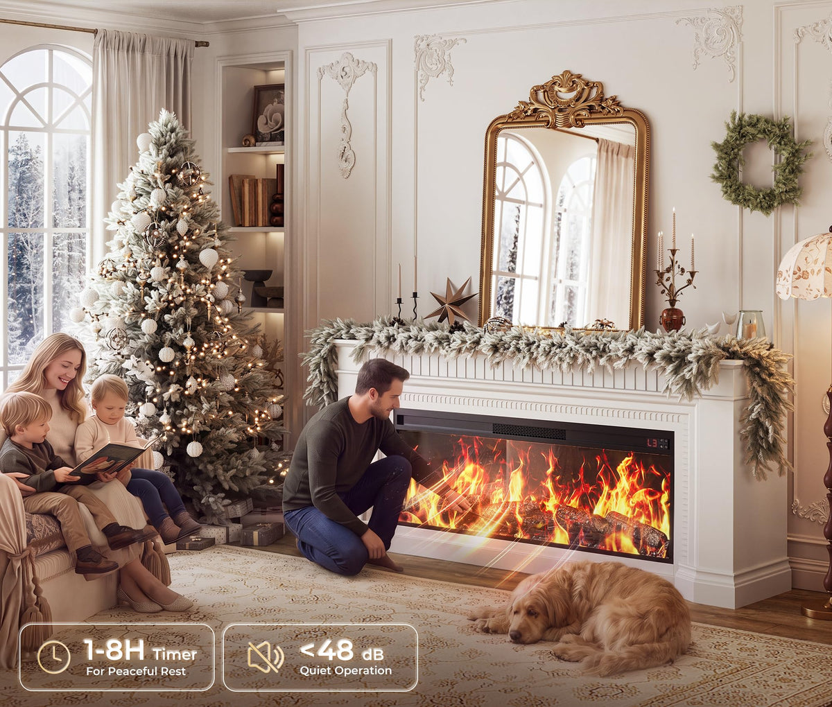 PRAISUN 70'' Fireplace TV Stand with 48'' Electric Fireplace