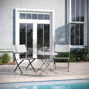 EMMA + OLIVER Gray/White Three Piece Folding Bistro Set