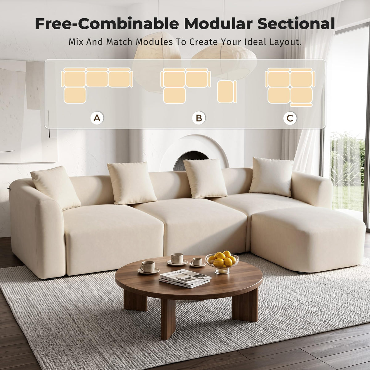 Modular PU Leather Sectional with Ottoman