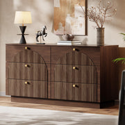 Herihome Arched Fluted Dresser for Bedroom with 6 Drawers 55" Wide Walnut