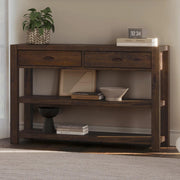 Solid Wood Console Table with Drawers & Shelves