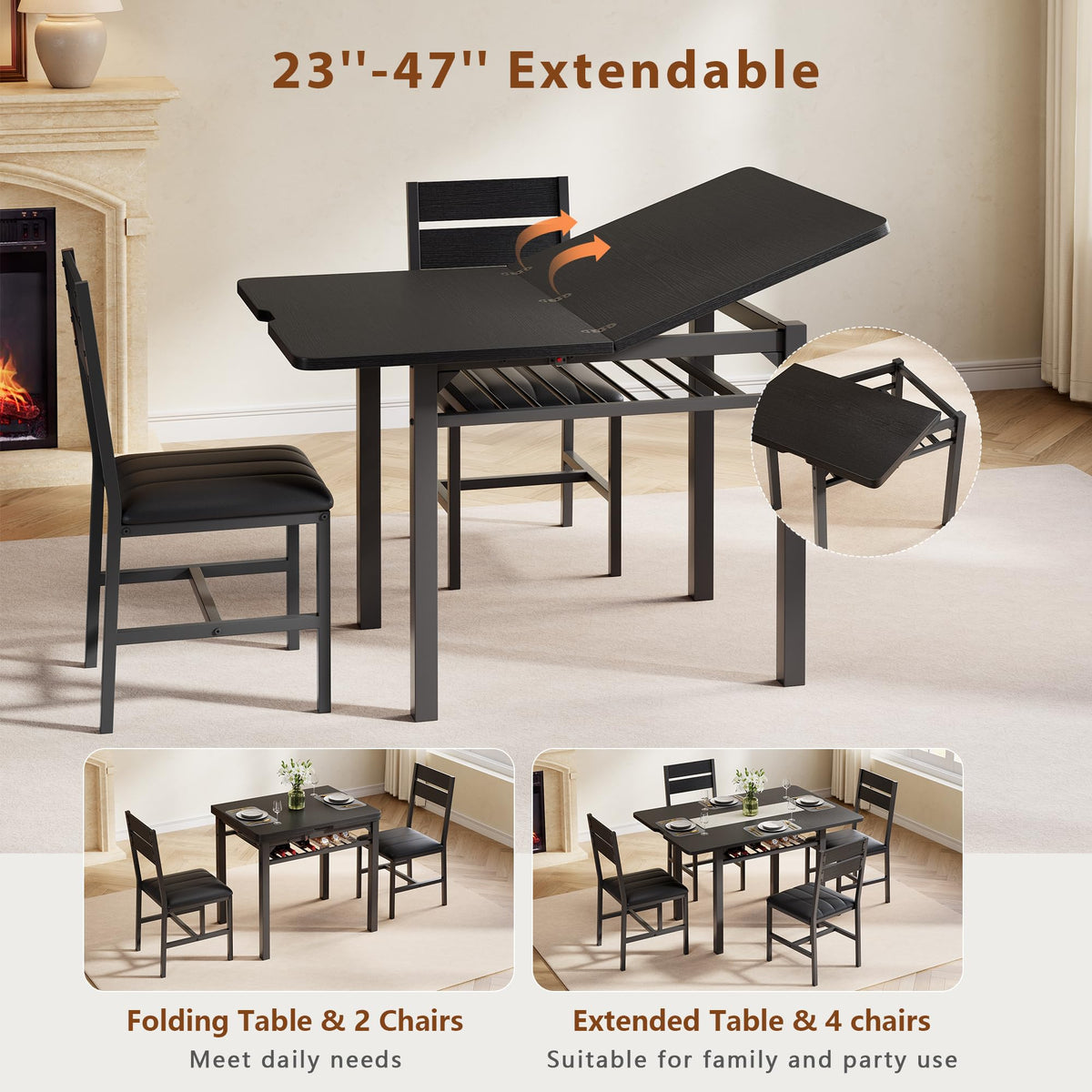 Extendable Dining Table Set for 4
