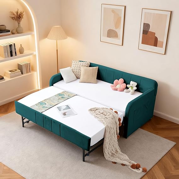 Twin Velvet Daybed with Pop-Up Trundle