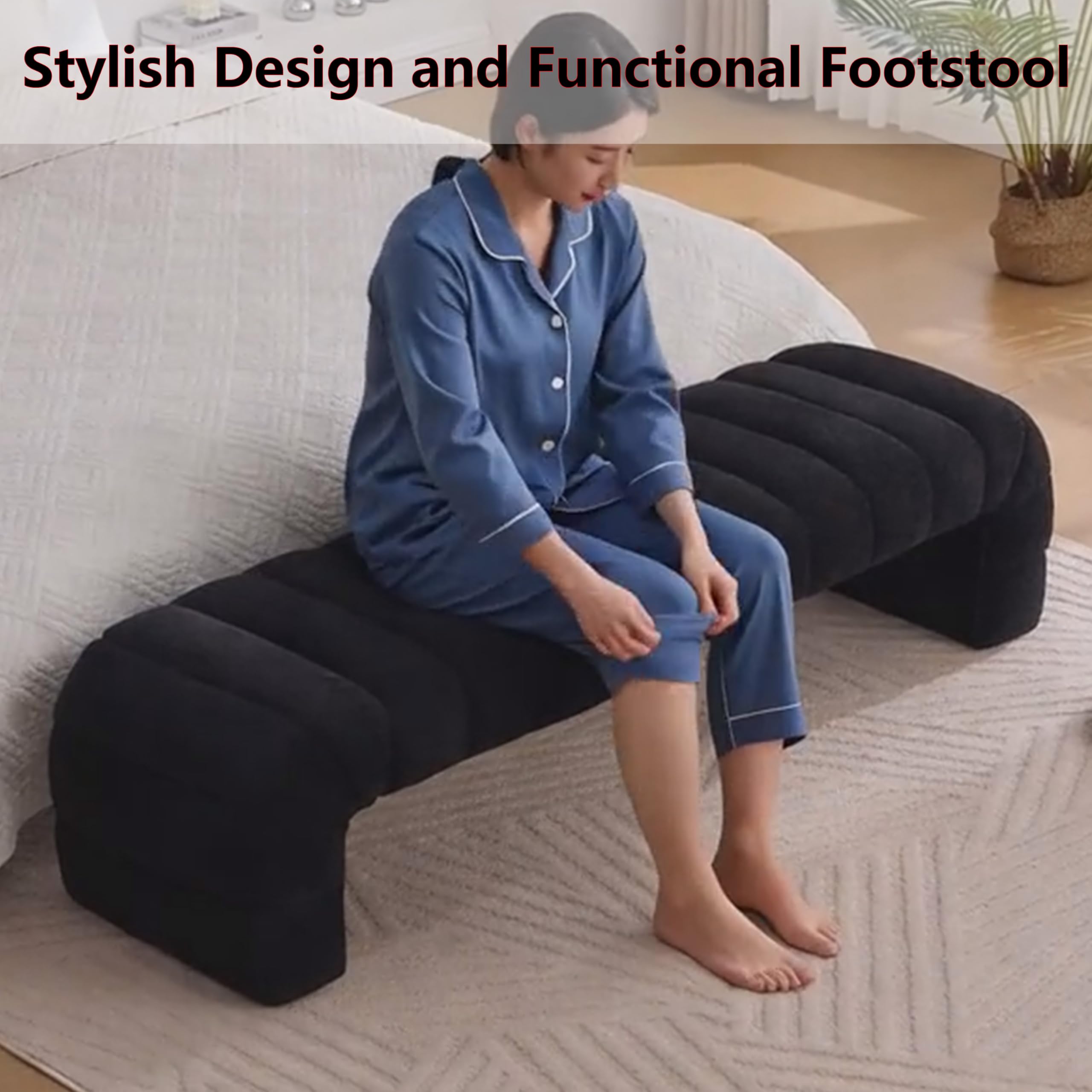 OIKIIWOO Arched Ottoman Bench for Bedroom Living Room,69.7" Chenille Long Benches for Bed End King Size,Modern Channel Tufted Seating Bench for Entryway,Window,Bedside (Black, 69.7")