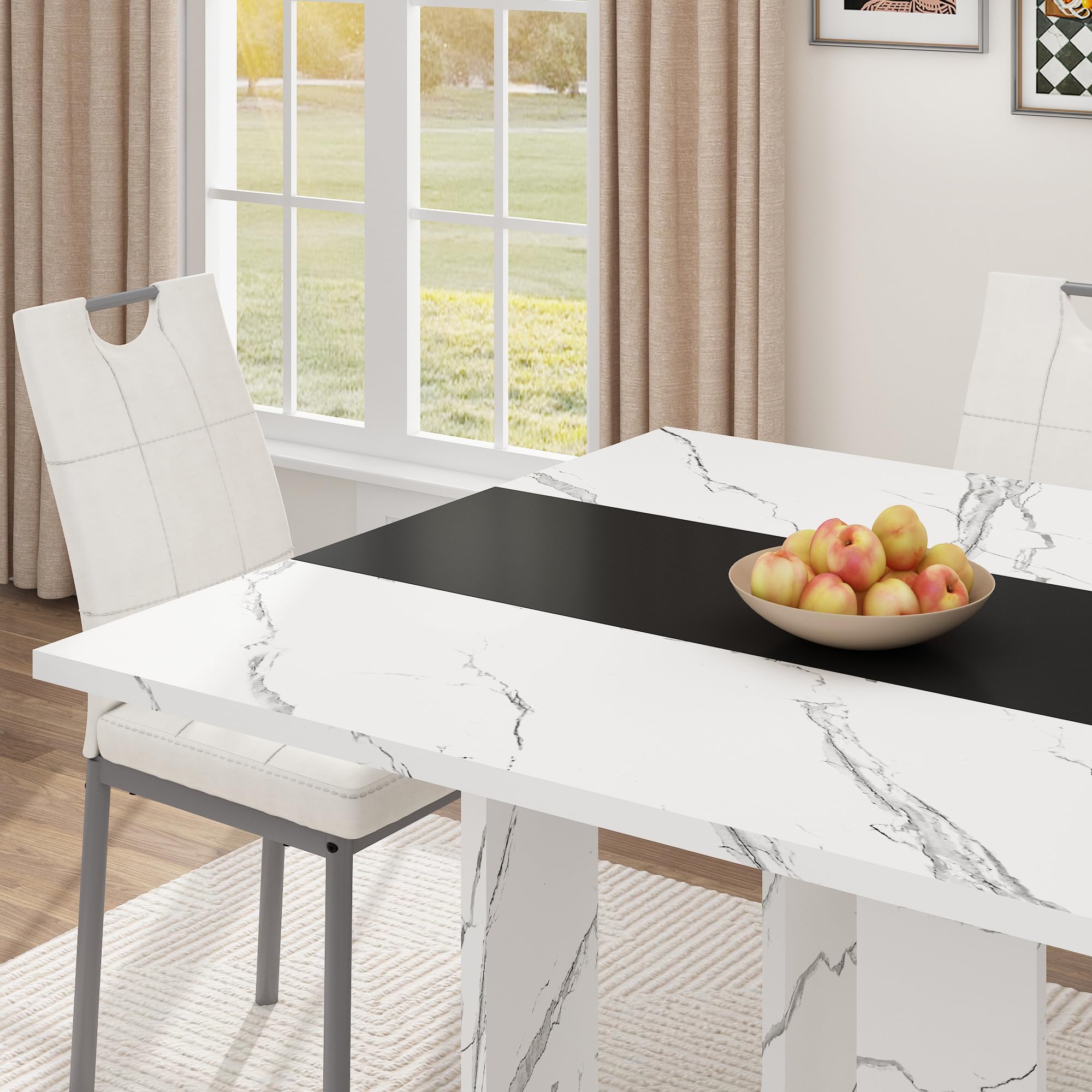 71-Inch Marble-Top Dining Table with U-Shape Base
