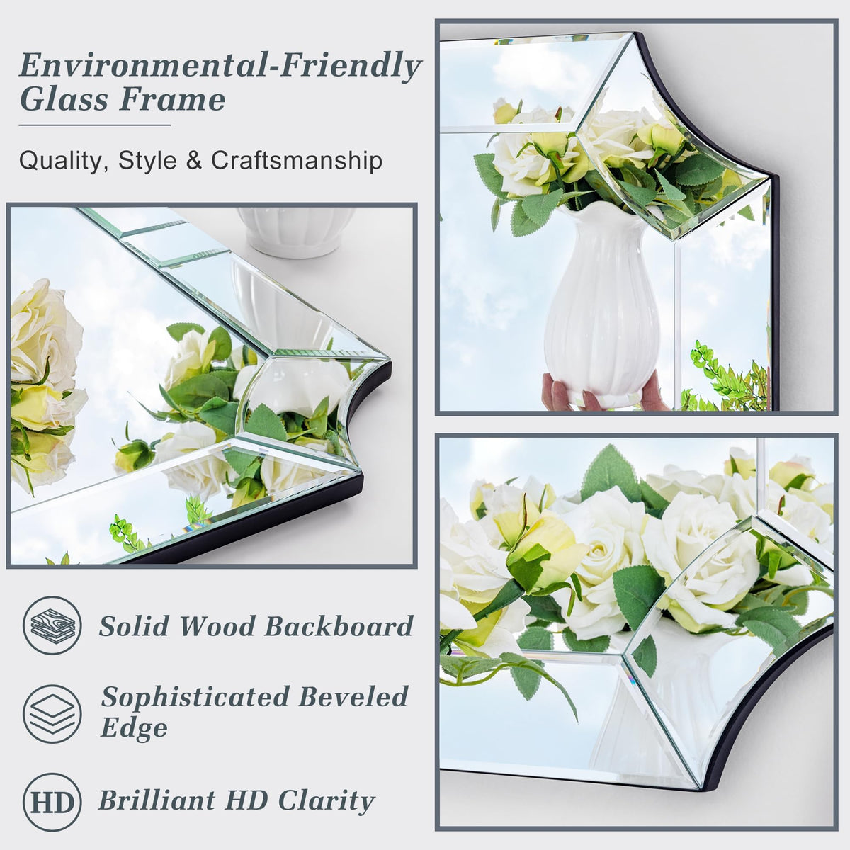 Chende 30"x59" Large Full Length Mirror with 4MM Thick Glass Pieces Frame for Dressing Room, Modern Unique Living Room Wall Mirror with Sturdy Wood Backboard, Horizontal/Vertical Hanging