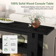 TRIBEWOOD 63-Inch Solid Wood Console Table, Farmhouse Sofa Table Behind Couch with Storage Shelves, Entryway Furniture for Living Room, Hallway, Foyer, Black