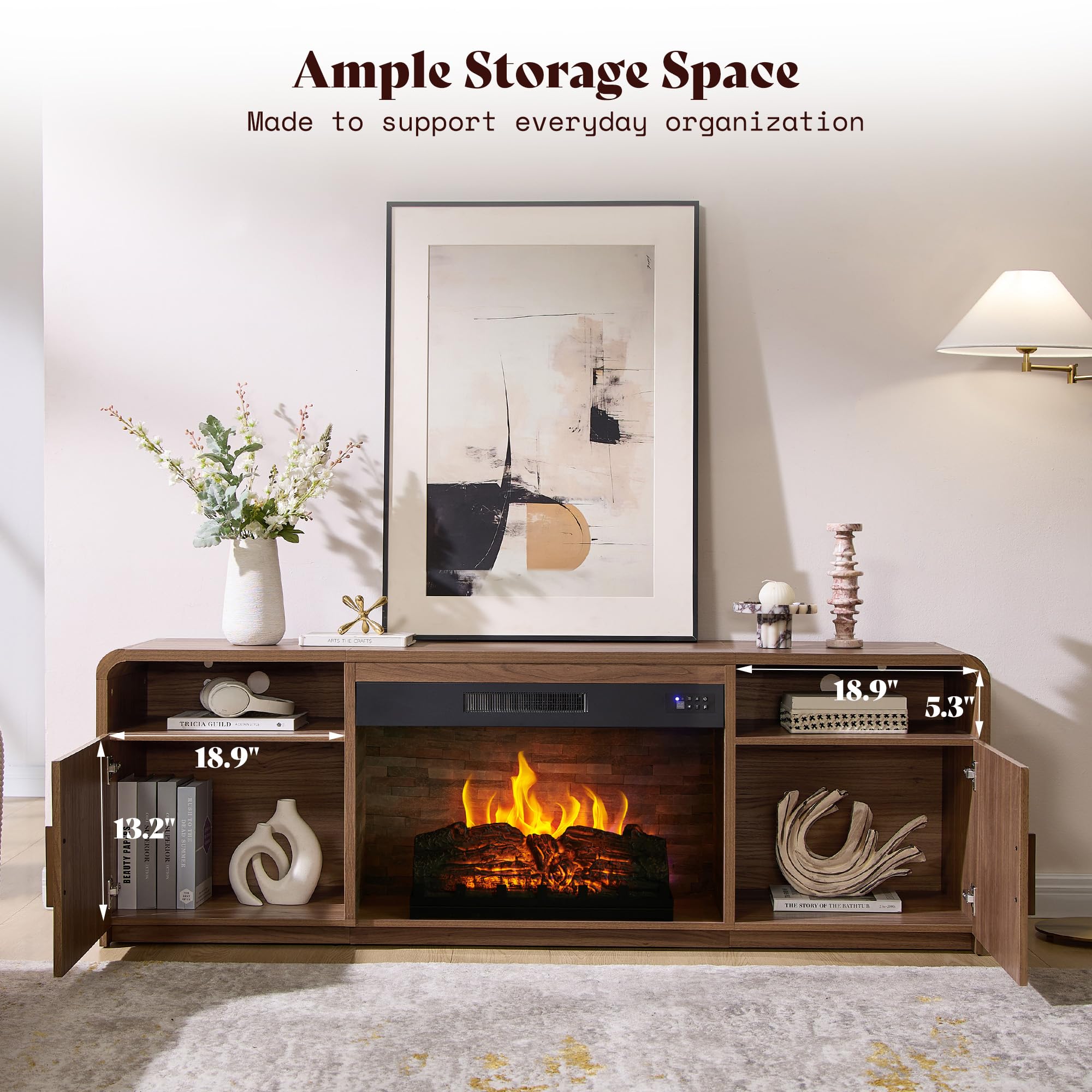 70" Fluted TV Stand with 30" Electric Fireplace
