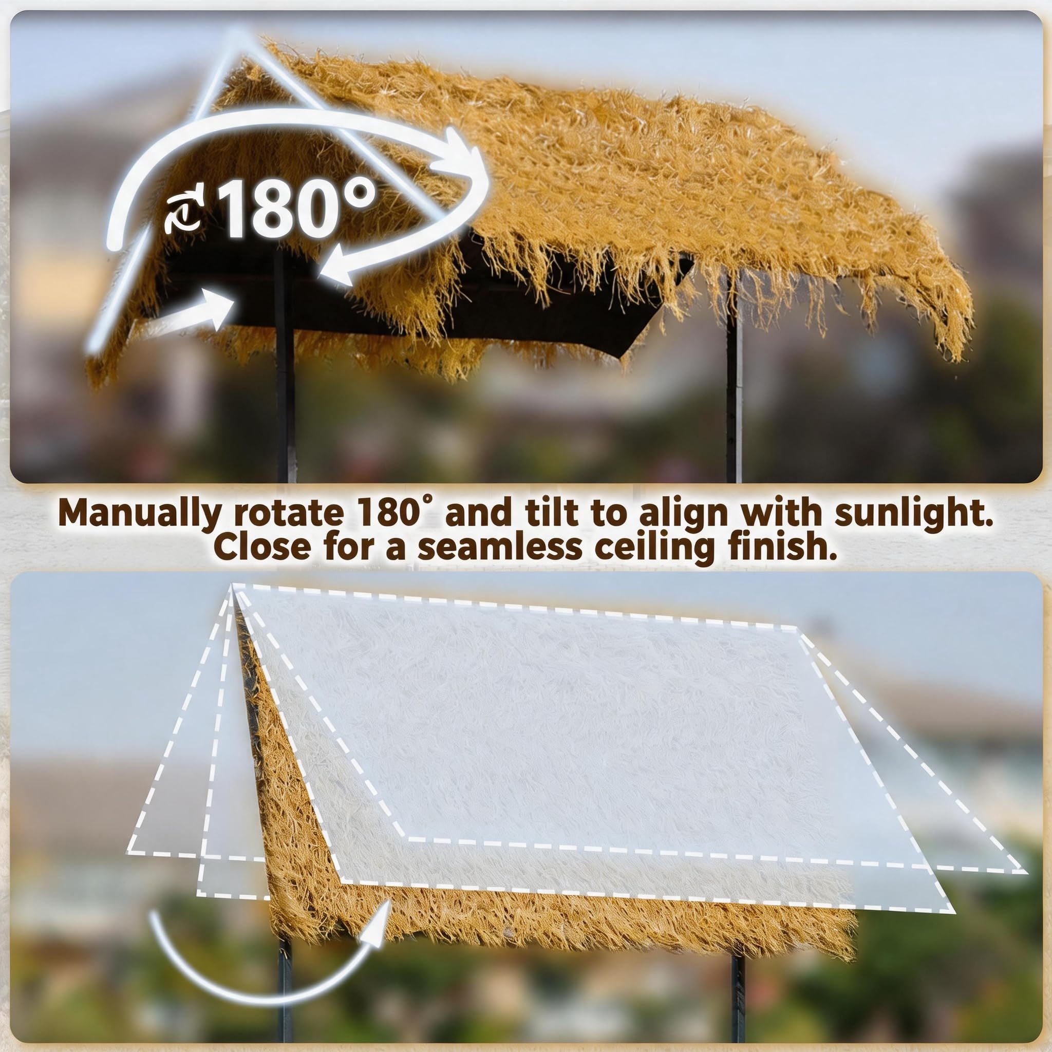 LYNSLIM Outdoor Tiki Bar Set, Phuket Outdoor Patio Wicker Islander, 43" W Tempered Glass Top, Outside Patio Bar with Adjustable Double-Layer Soft-Top Sunshade & Grill Gazebo Shelter