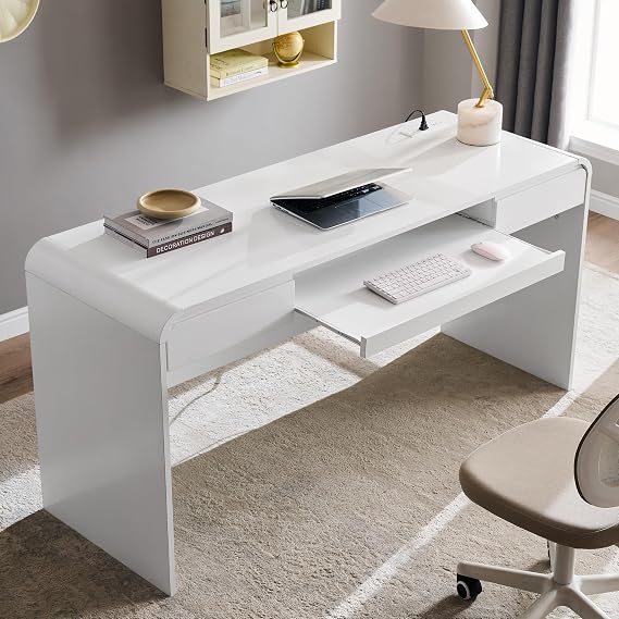 Curved Desk with Charging Station