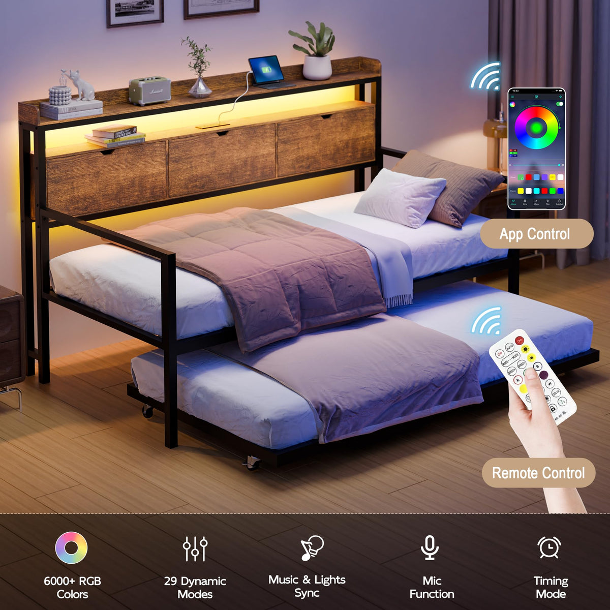 Expandable Daybed with Pop-Up Trundle