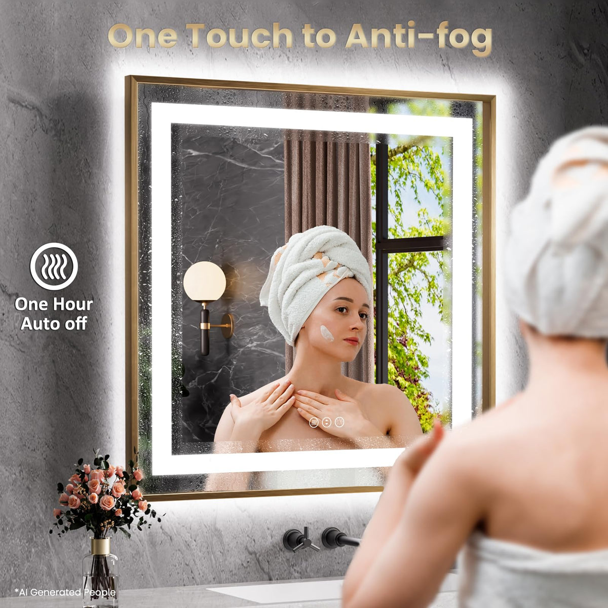Amorho 55"X36" LED Bathroom Mirror with Front Lit and Backlit(Brushed Gold)