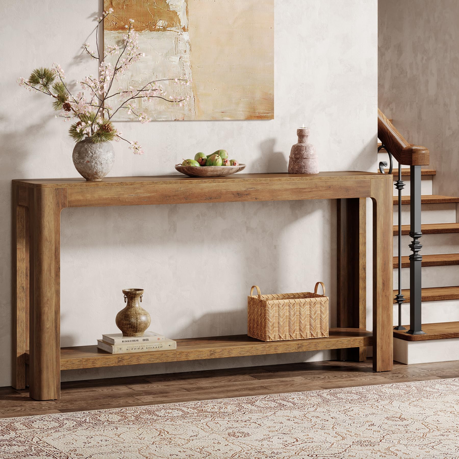 Tribesigns 63 Inch Entryway Console Table, 2-Tier Farmhouse Narrow Sofa Table Behind Couch, Accent Entrance Console Furniture for Entryway, Foyer, Hallway, Rustic Brown