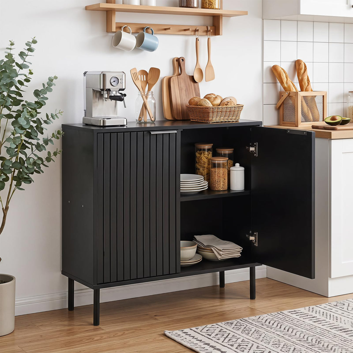 GIANTEX Fluted Buffet Cabinet, 2-Door Sideboard w/Storage (Black)