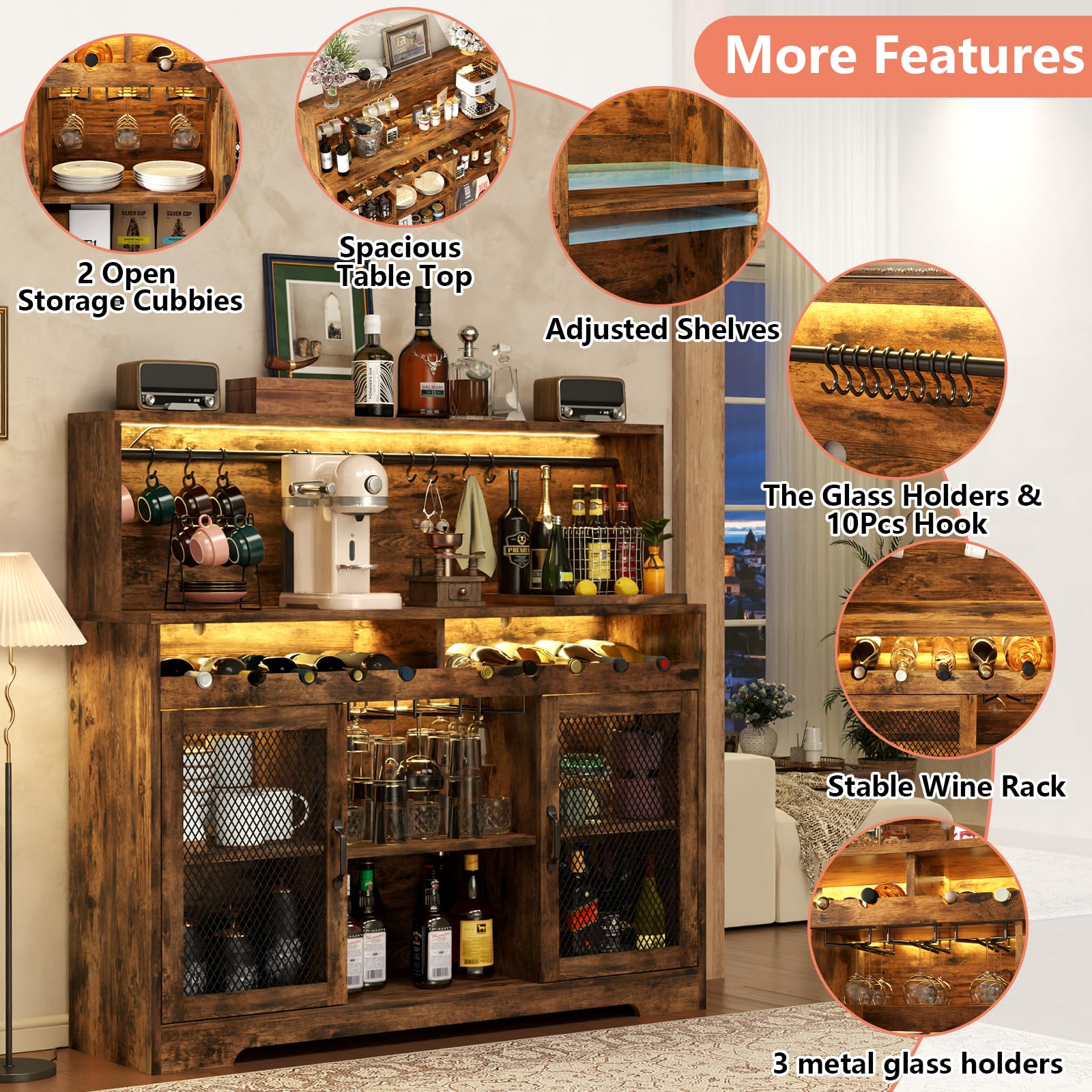 Wine Bar Cabinet with LED Lighting