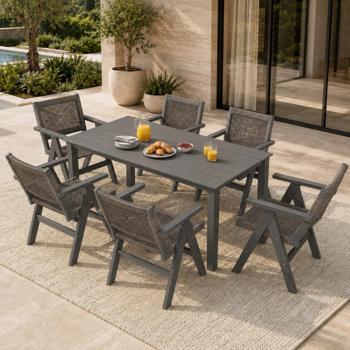 7-Piece Outdoor Dining Set, HDPE Patio Furniture Set for All-Weather