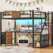 Loft Bed with L-Shaped Desk, Wardrobe & Storage Stairs