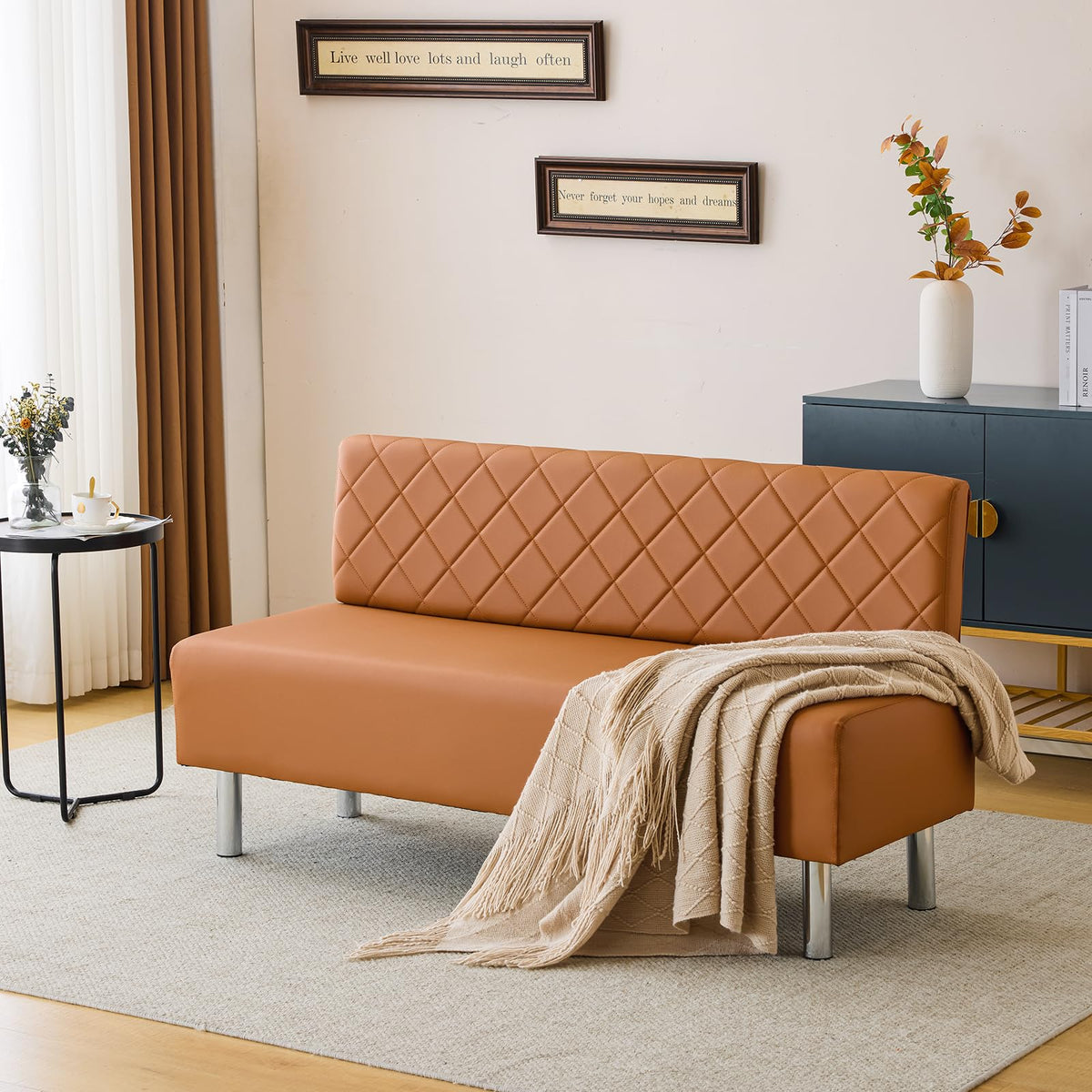 Brown Faux Leather Reception Bench