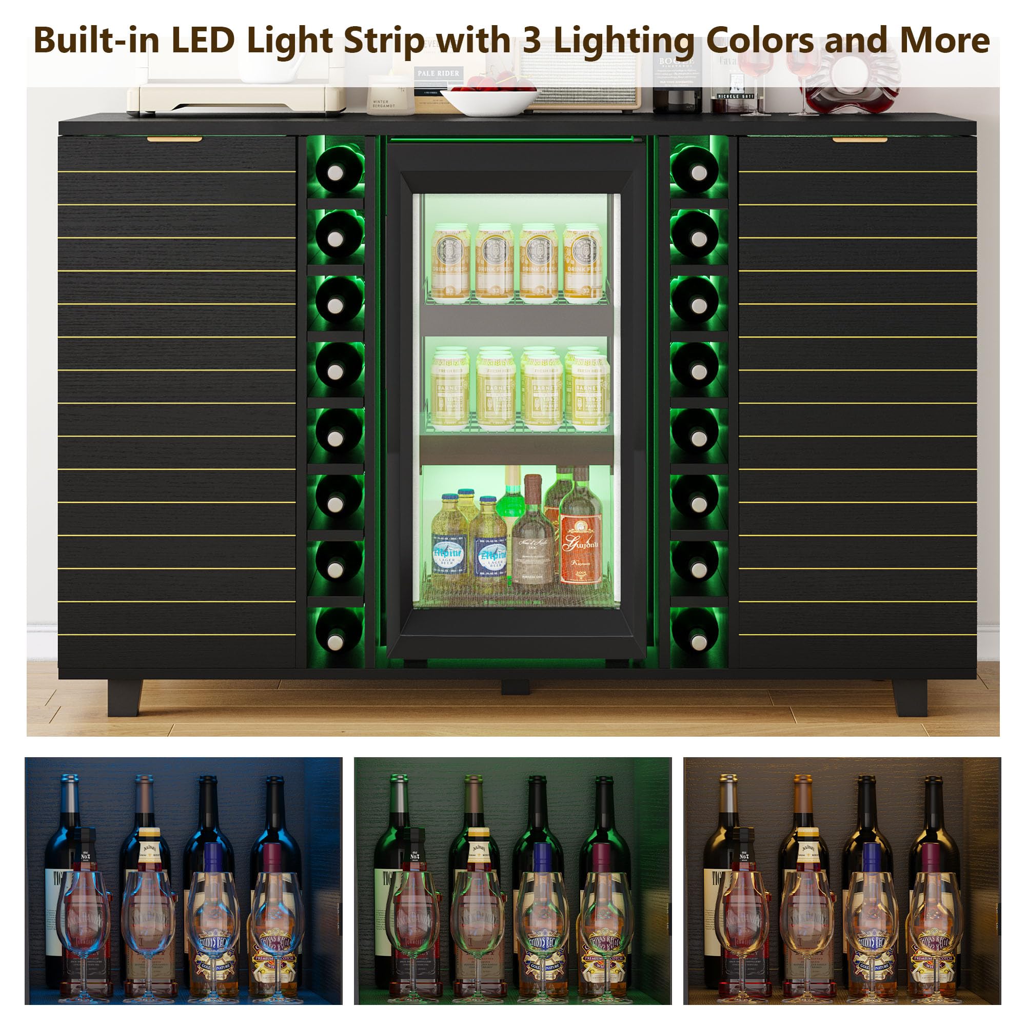 Feonase Coffee Bar Cabinet with Fridge Space (Fridge Not Include), Wine Cabinet with Wine Storage, Liquor Bar Cabinet with LED Lights, 16 Wine Racks, Wine Storage for Kitchen, Dining Room, Living Room