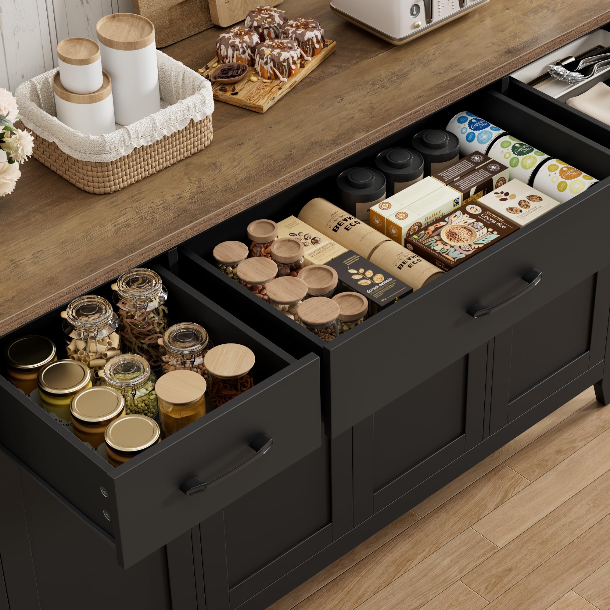 55" Buffet Cabinet with Drawers & Adjustable Shelves
