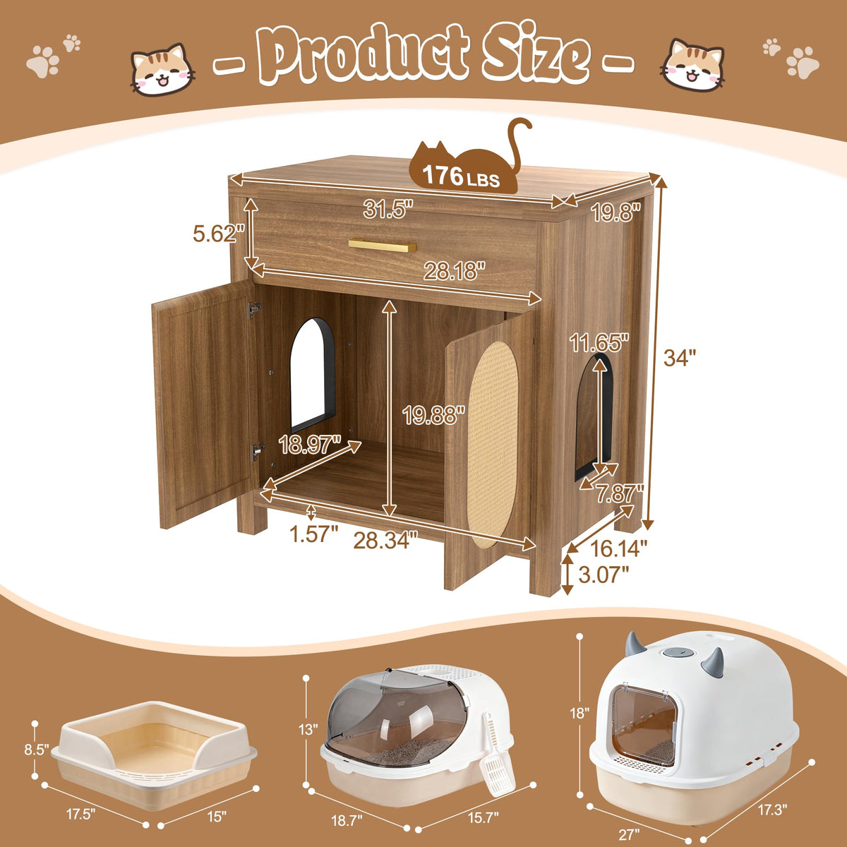 Trygoal Cat Litter Box Enclosure, Hidden Cat Litter Box Furniture, Espresso