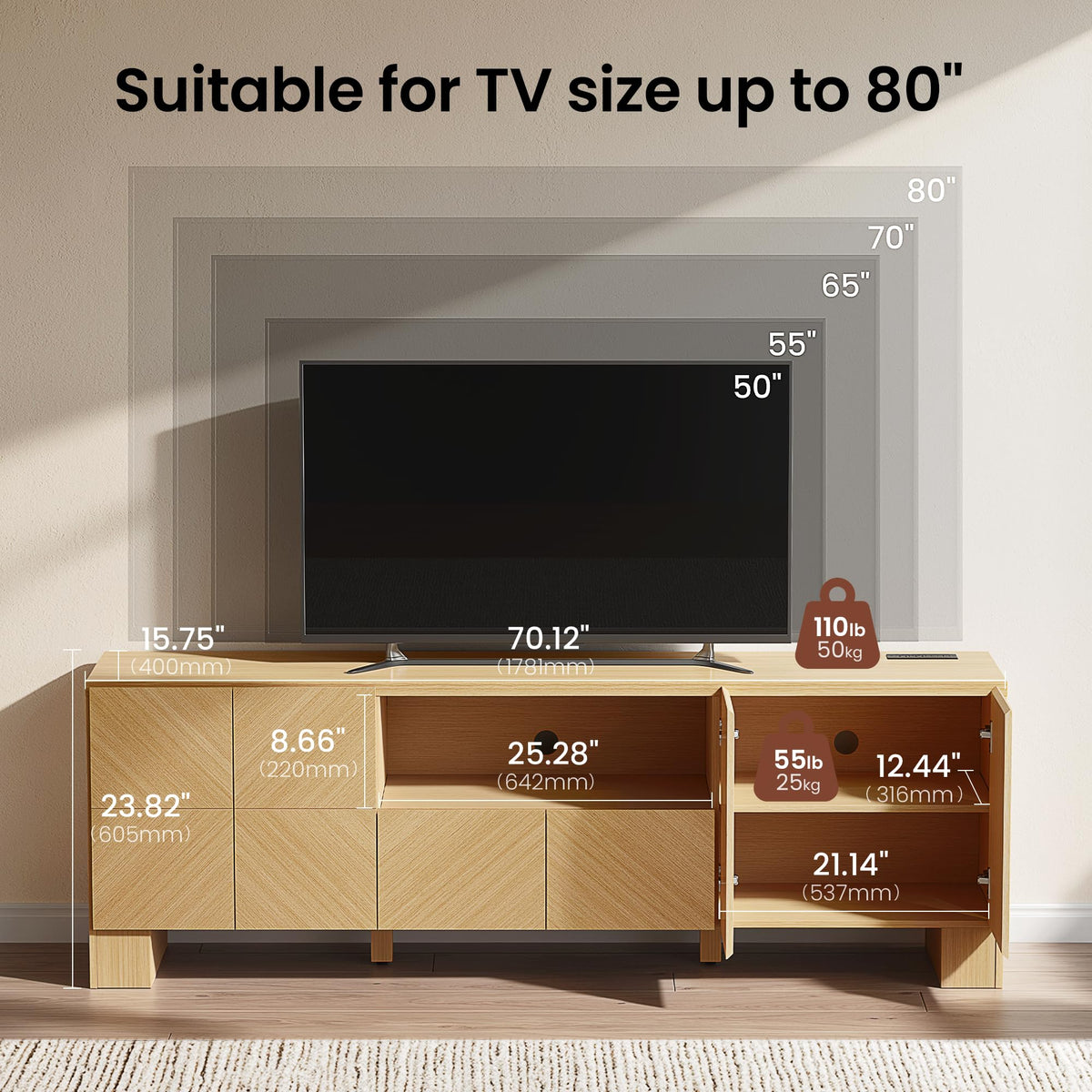 Natural Oak TV Stand with Outlet