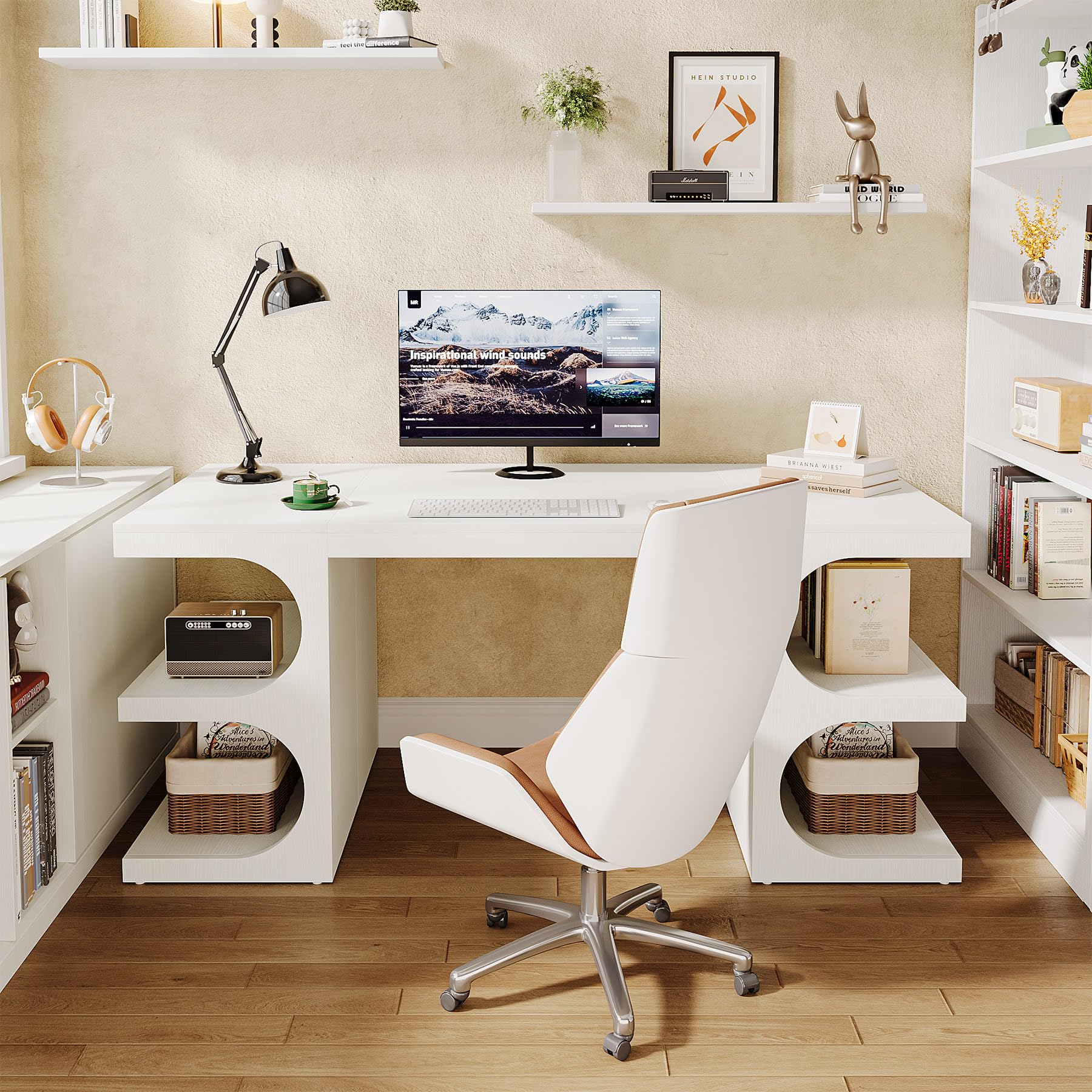 62" Executive Desk with Storage Shelves & Drawers