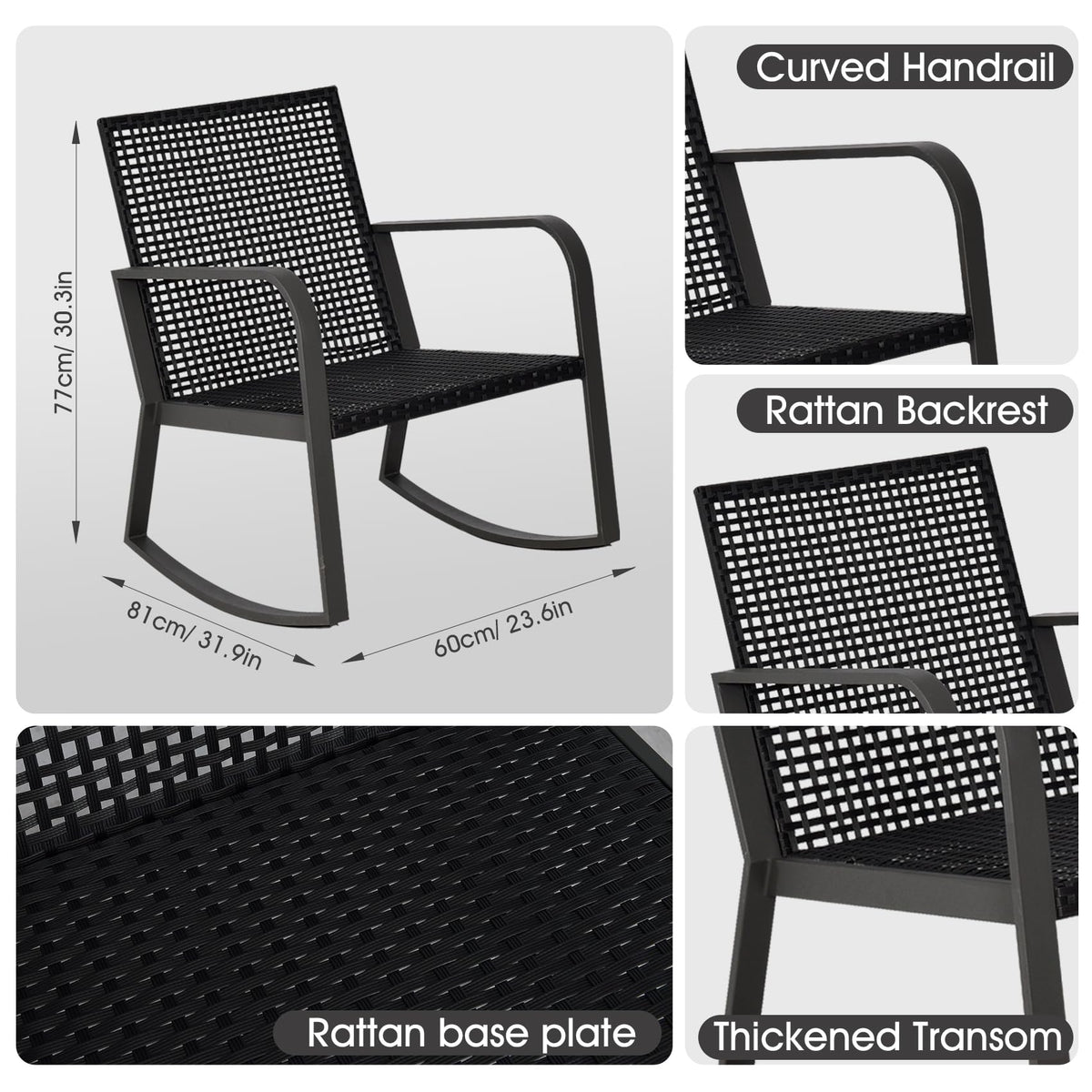 Temminkii Bistro 3 Piece Patio Furniture Set, Patio Table and Rattan Outdoor Rocking Chairs Set of 2, Outdoor Bistro Conversation Set for Garden, Balcony, Poolside, Backyard, Blue