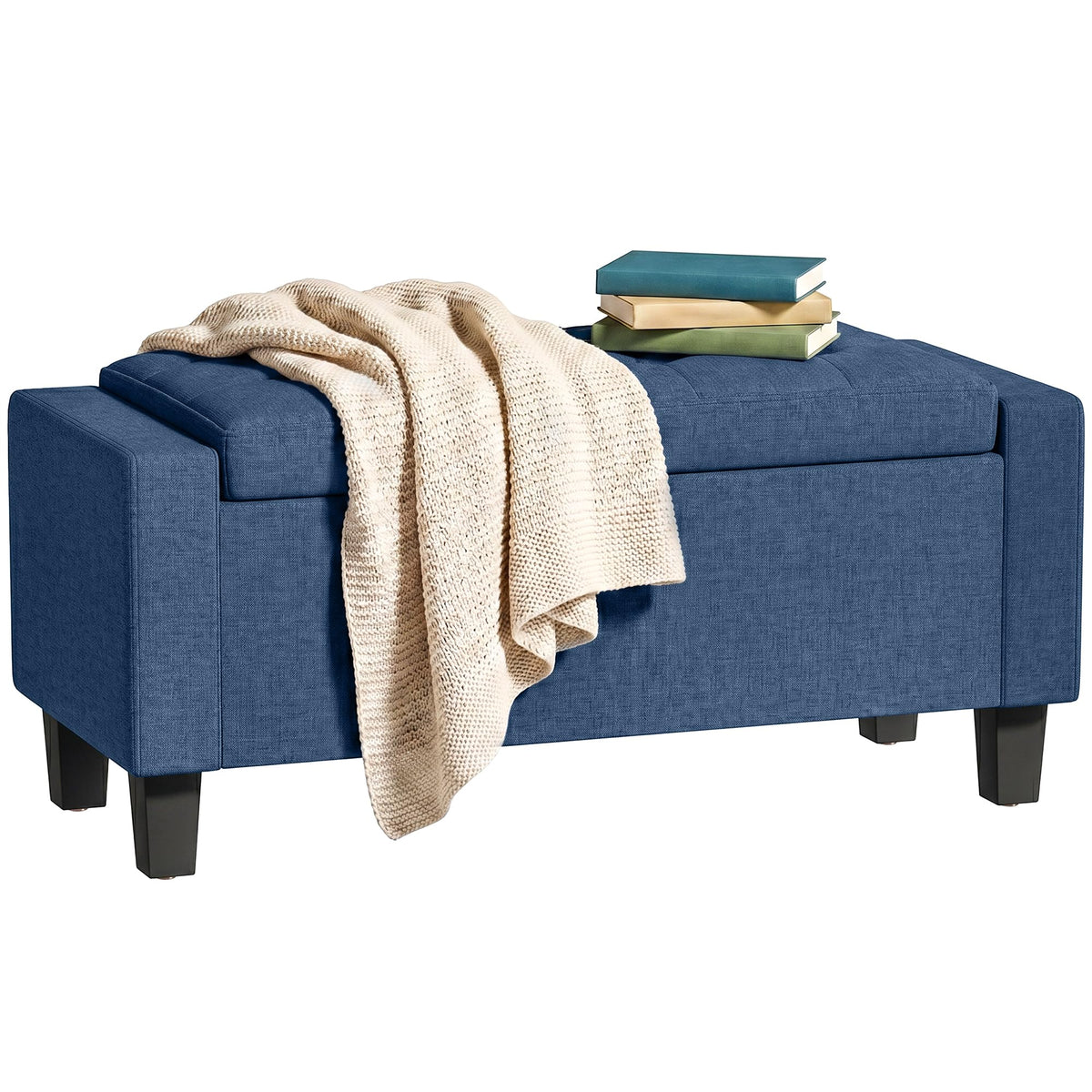 Blue Tufted Storage Ottoman Bench