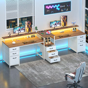 98 Inch 2 Person Desk with 9 Drawers and Outlets for Home Office ＆ Gaming