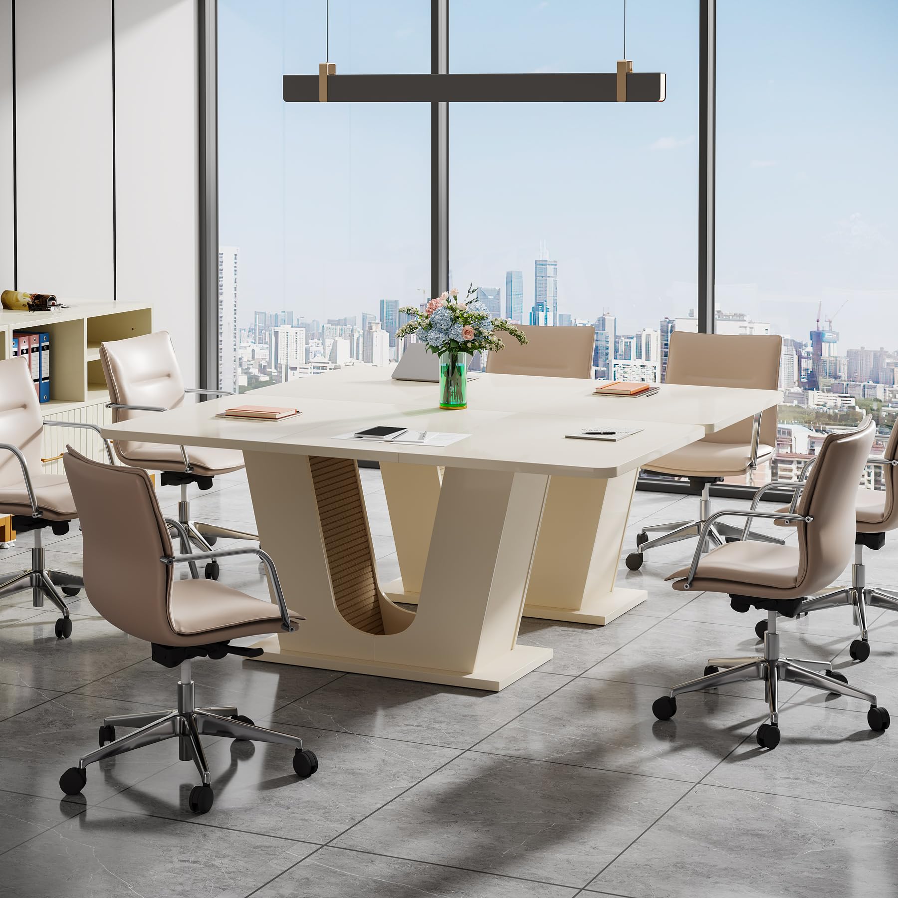 55-Inch Rectangular Conference Table with U-Shaped Base