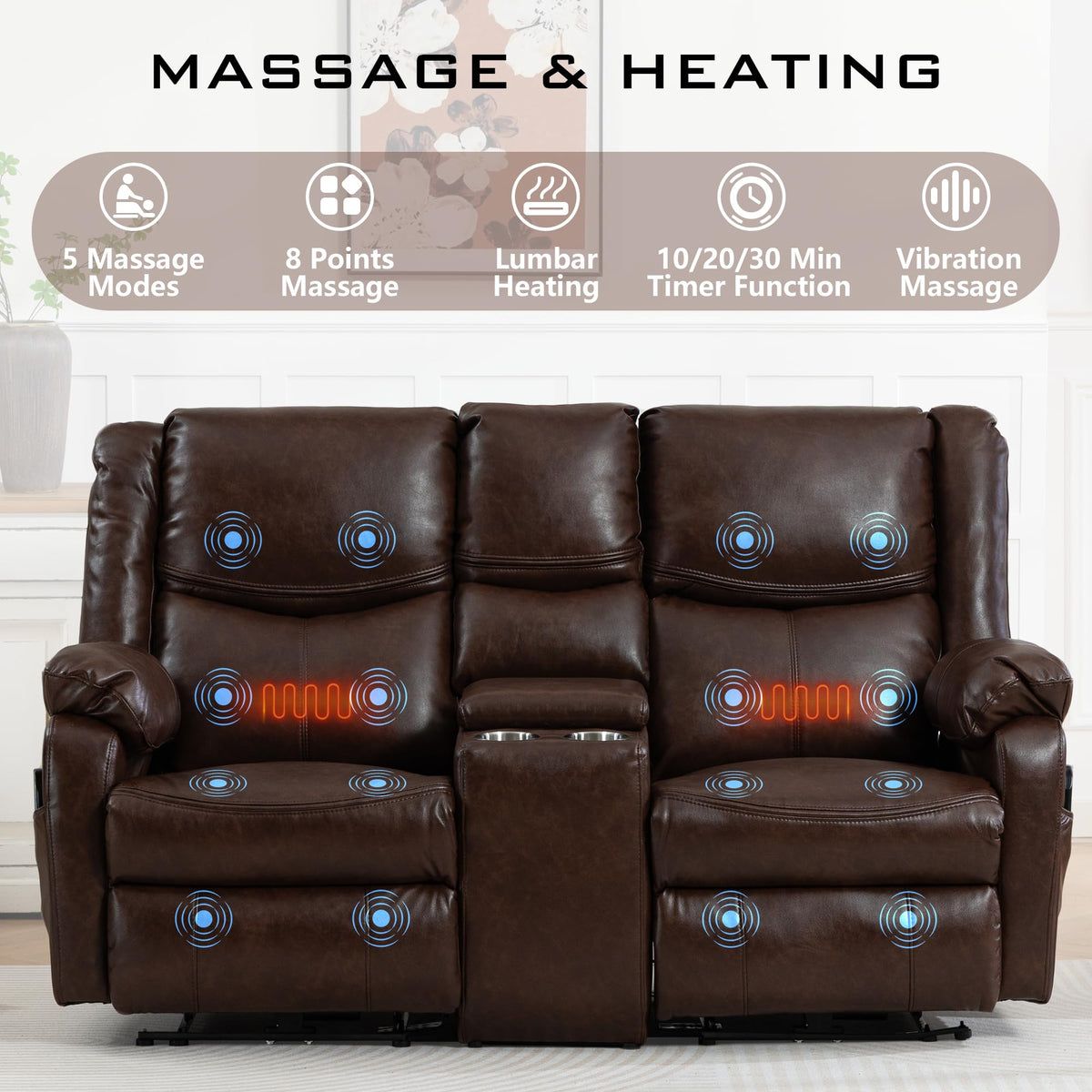 JIKFRIMA Zero Gravity Power Loveseat Recliner Sofa with Massage and Heat