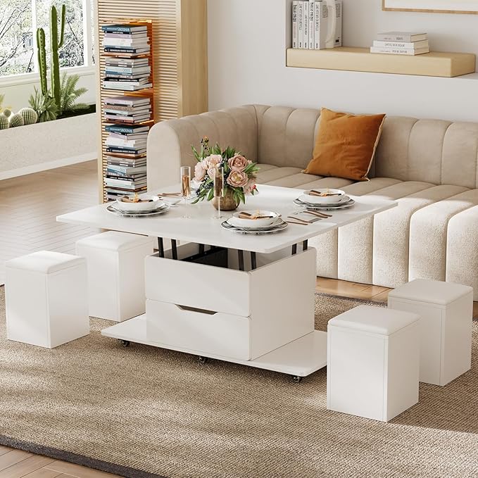 Lift-Top Coffee Table with Stools & Hidden Storage