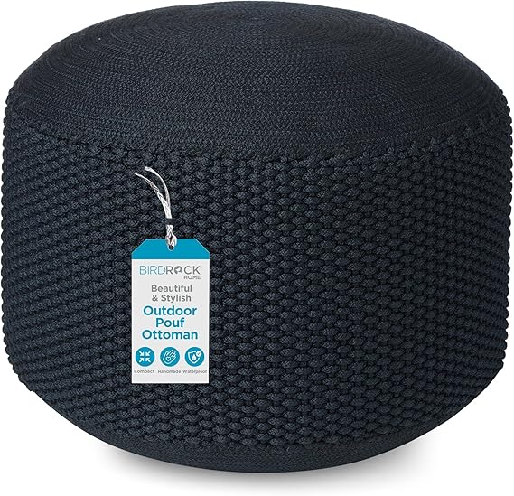 Hand-Knitted Outdoor Pouf Ottoman