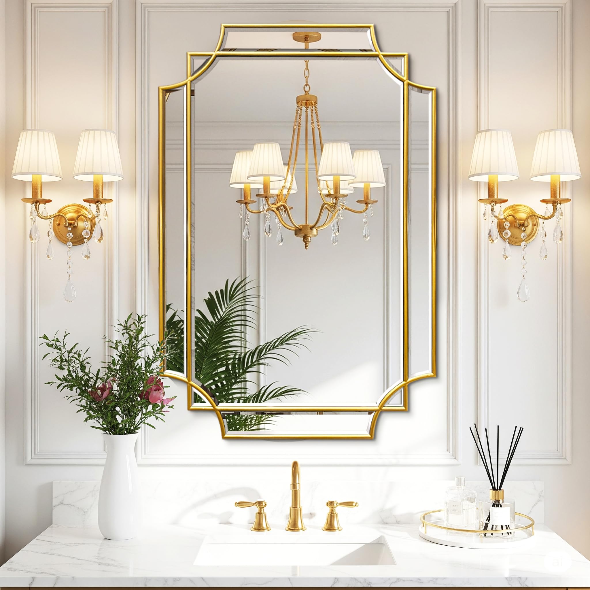 Gold Beveled Rectangular Wall Mirror