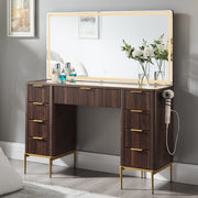 48" Fluted Makeup Vanity Desk with LED Mirror & 9 Drawers