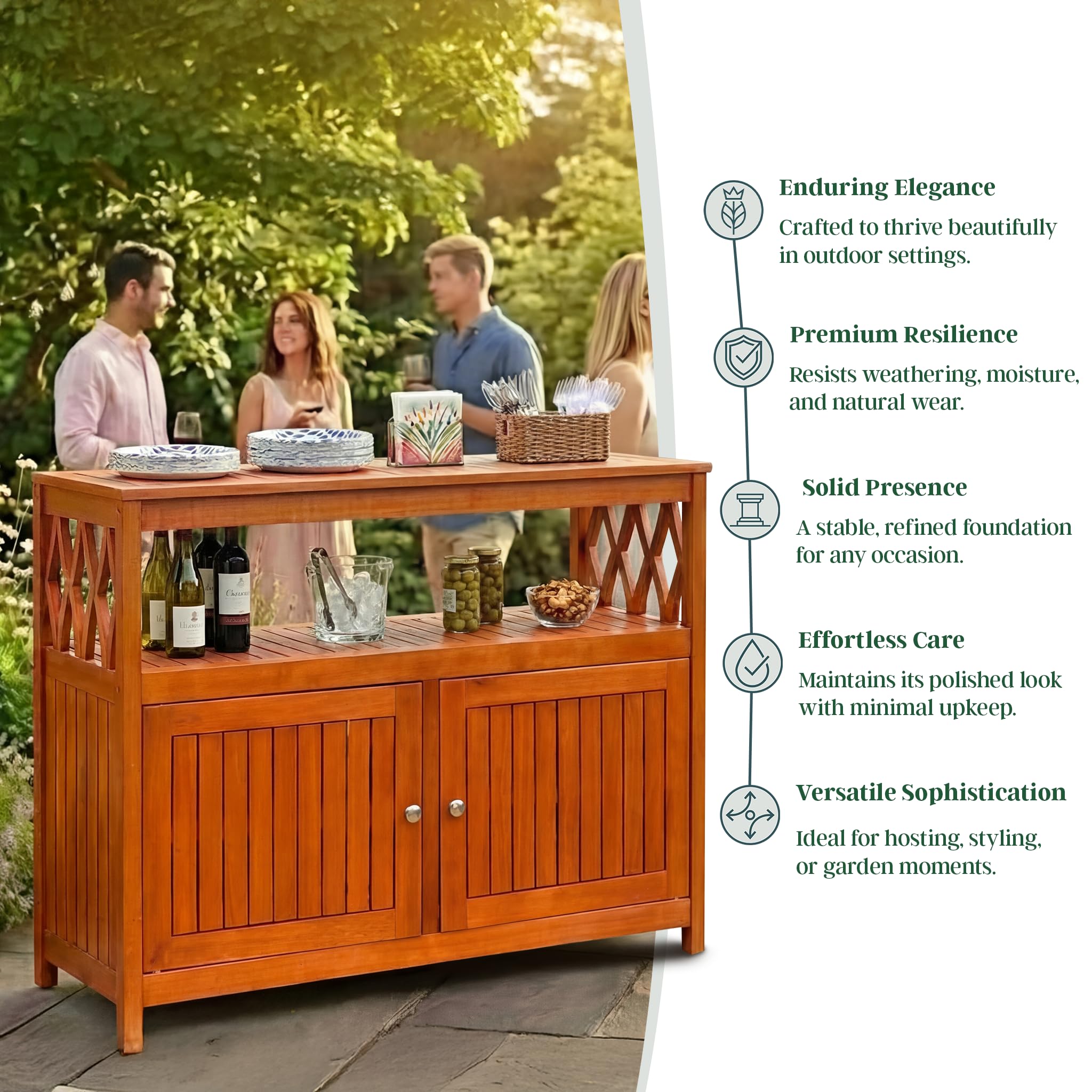 Outdoor Eucalyptus Sideboard Buffet Cabinet with Storage