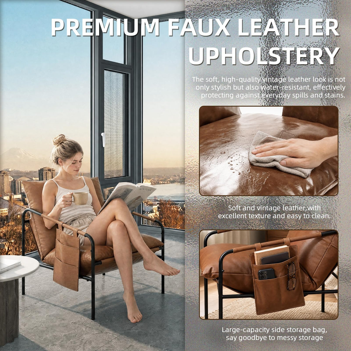 Brown Faux Leather Accent Chair