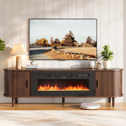 70" Fluted Fireplace TV Stand with Sliding Doors & Solid Wood Legs