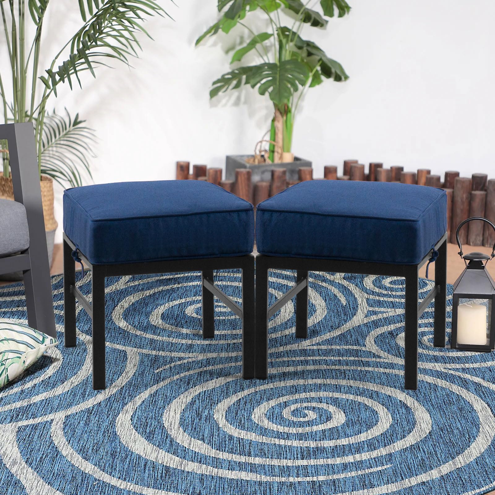 Outdoor Aluminum Patio Ottomans with Cushions – Set of 2