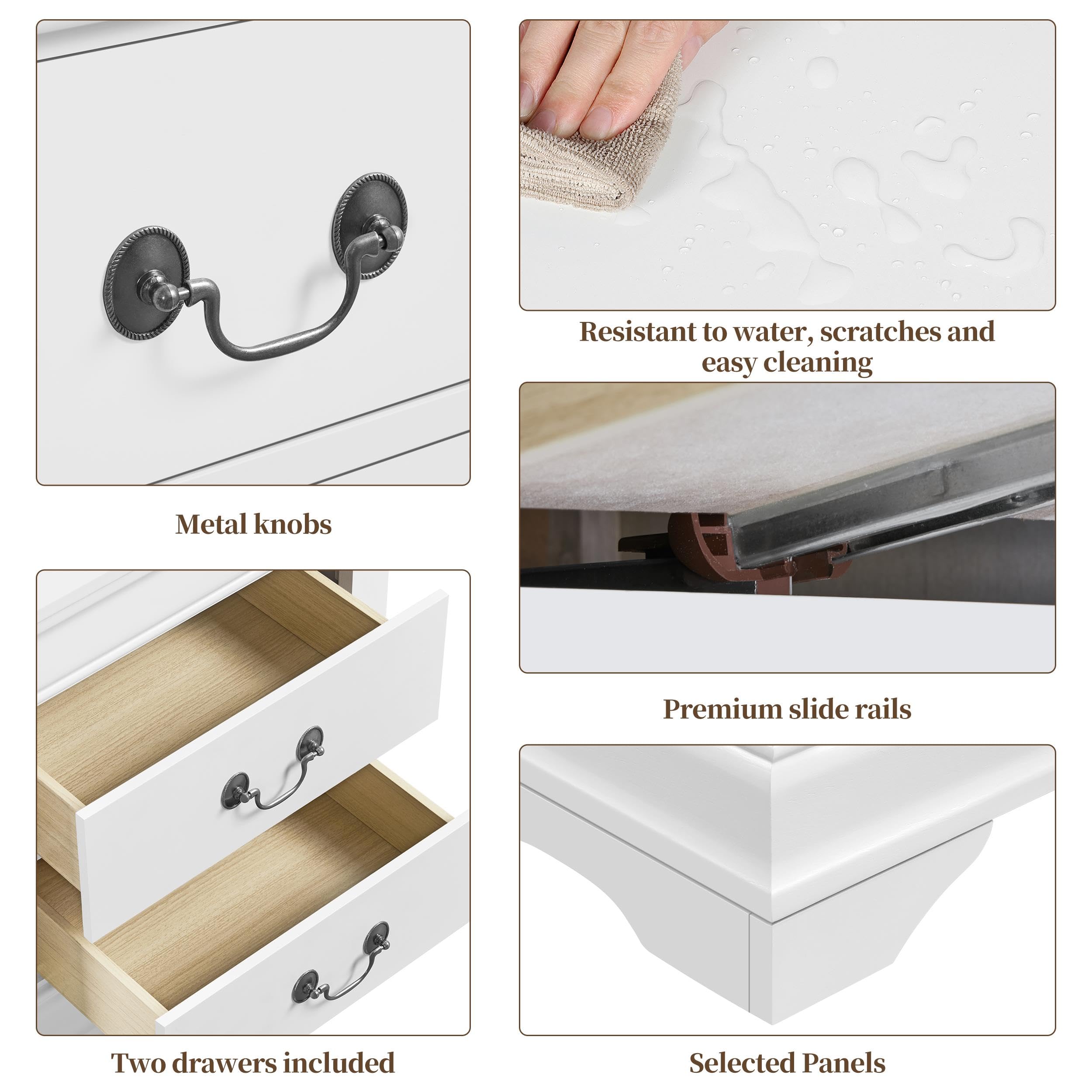 Yaheetech Fully-Assembled Nightstands Set of 2, 2-Drawer Nightstands Large Classic Bedside Tables with Storage, Wooden Painted Storage Cabinet, 21.5" L×16" W×24.5" H, White