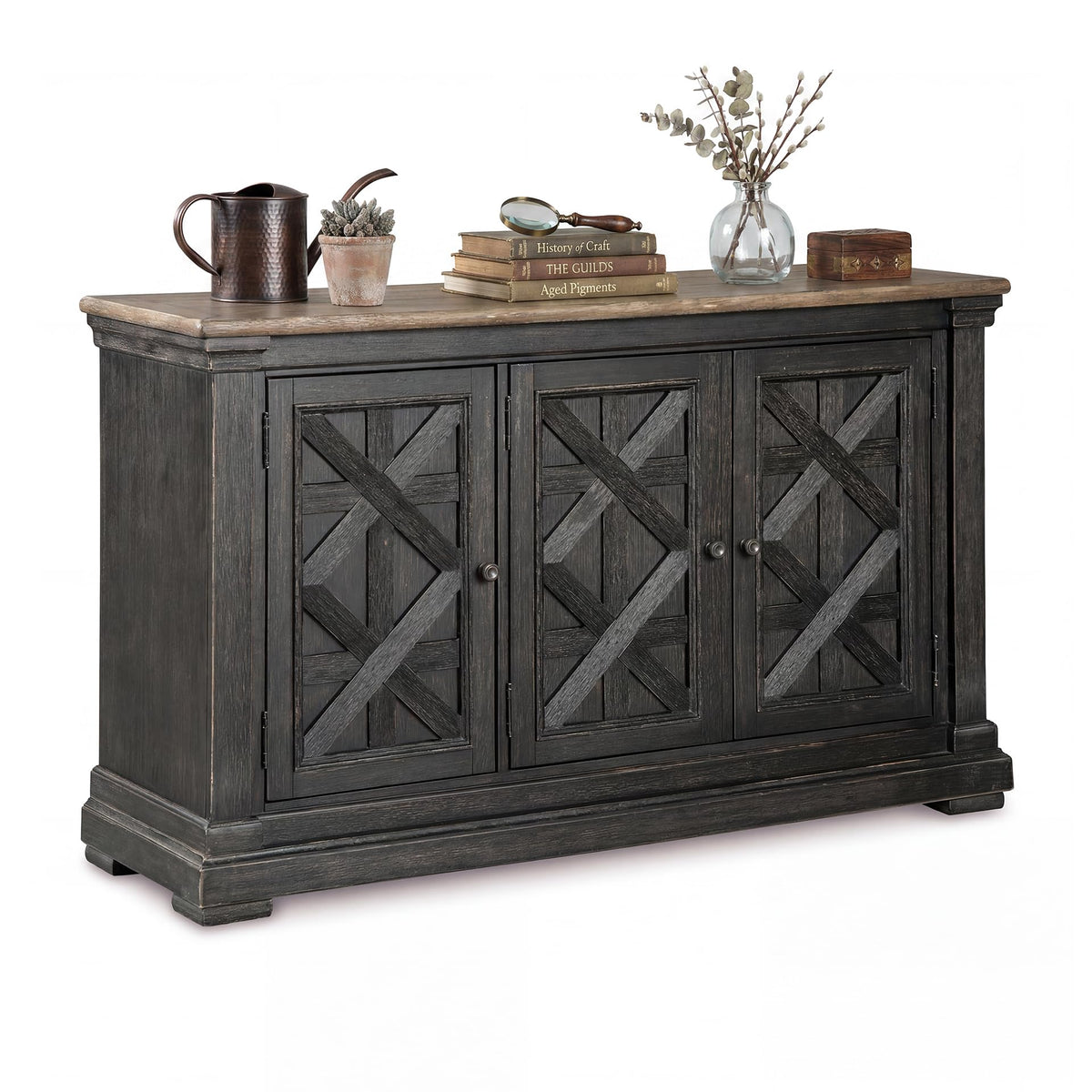 Signature Design by Ashley Farmhouse Sideboard Buffet Cabinet, Black/Gray