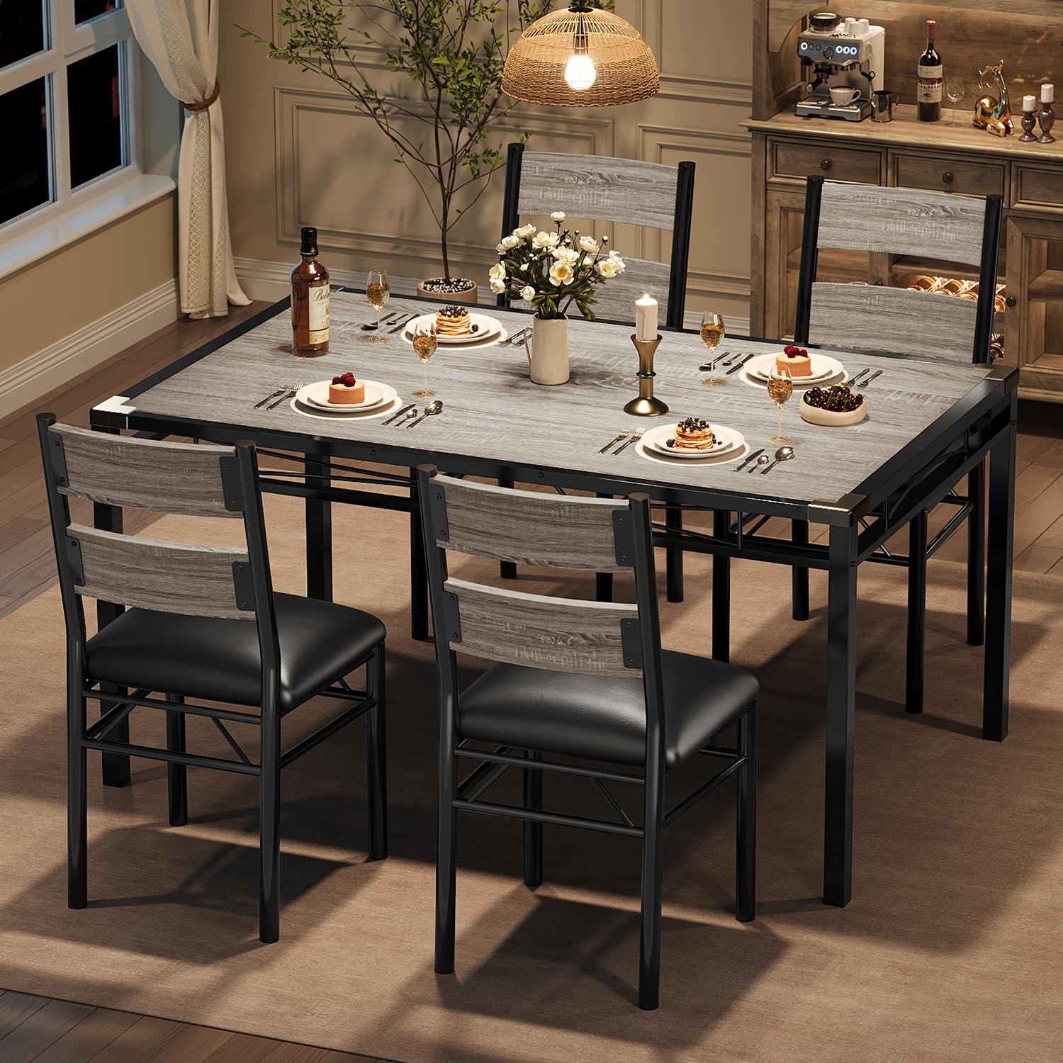 5-Piece Industrial Dining Table Set for 4