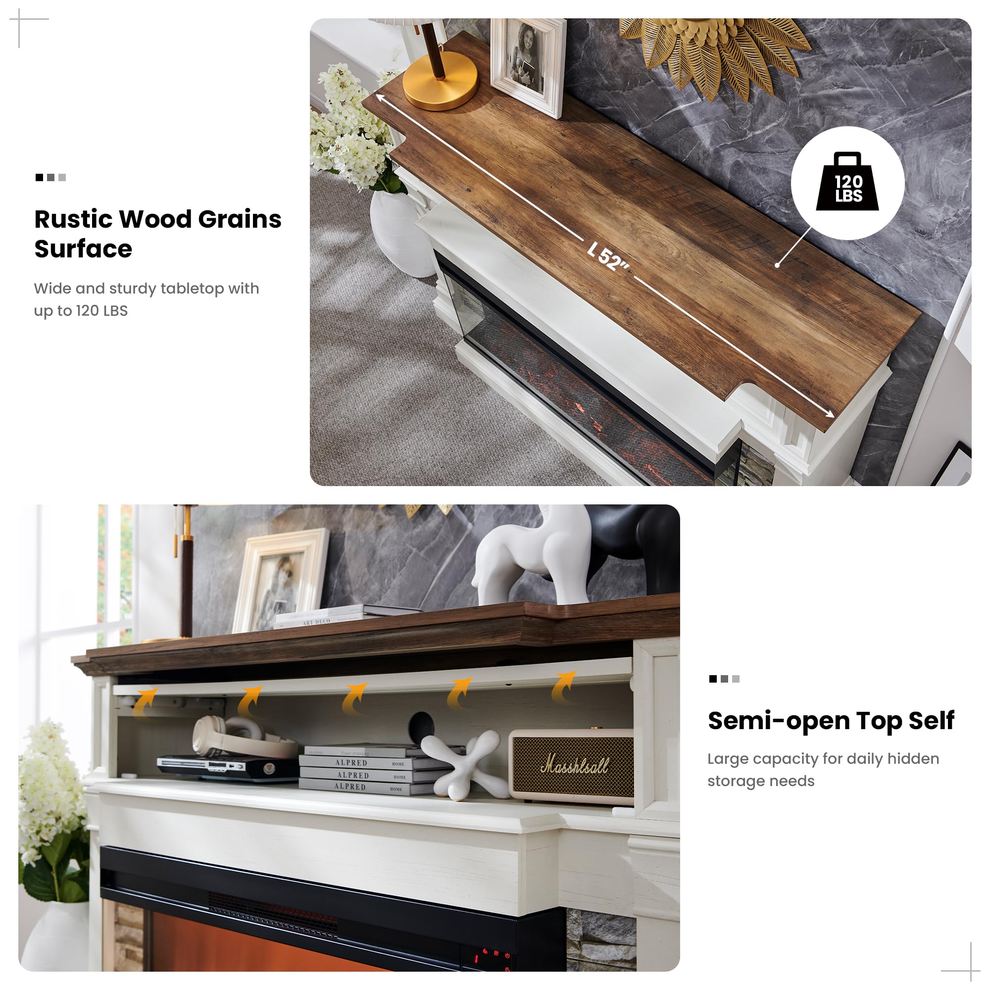 52" Electric Fireplace TV Stand with 3-Side Glass Insert