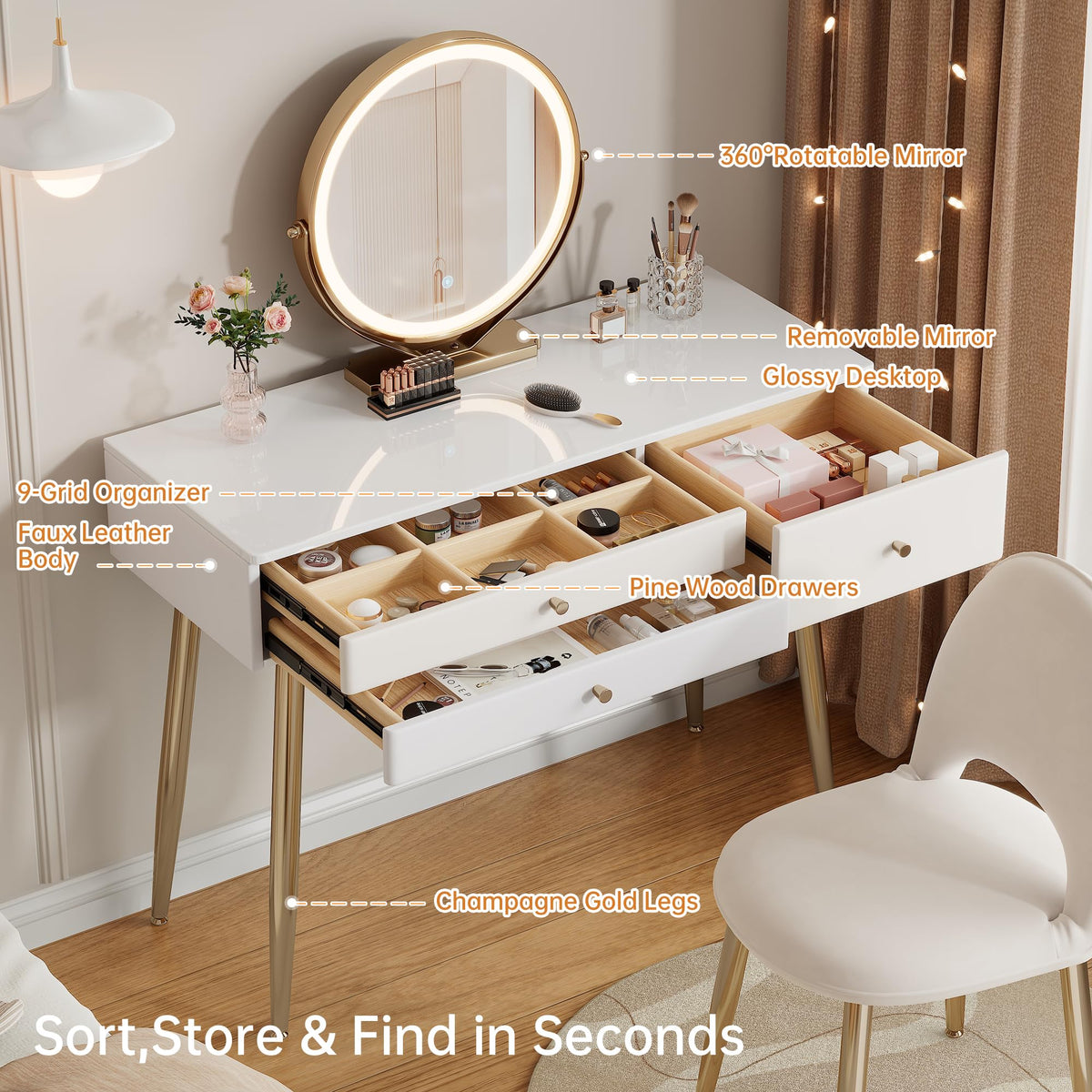 LED Makeup Vanity with Chair