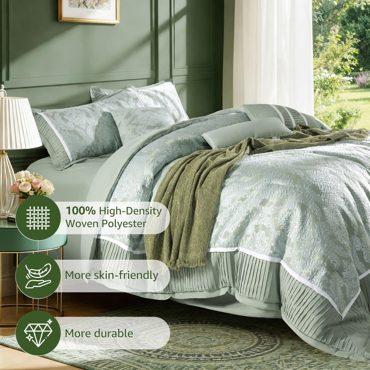 Sage Green Jacquard Comforter Set, 7-Piece